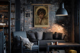 Paul Sinus Wandbild in 40x60cm The Golden Halo – Elegantes Porträt einer jungen Frau mit goldenem Heiligenschein in sanften, warmen Farbtönen für stilvolle Raumgestaltung