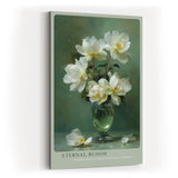 Paul Sinus Wandbild in 40x60cm Eternal Bloom elegantes Stillleben mit weißen Blüten in Glasvase auf grünem Hintergrund