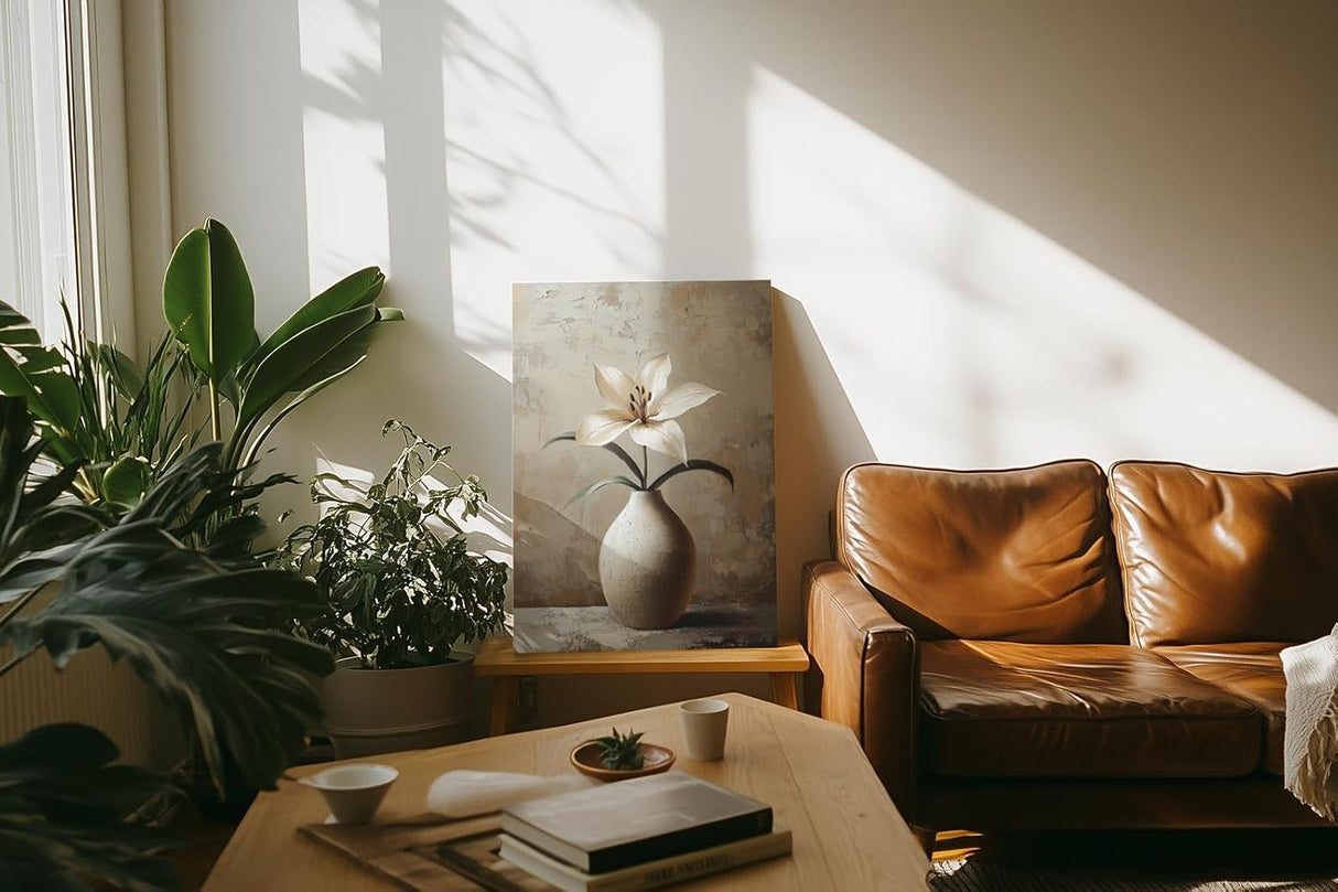 Paul Sinus 60x90cm Wandbild Zeitlose Blütenkraft – Eindrucksvolle weiße Lilie als stilvolles Blumenmotiv im Naturfarbton