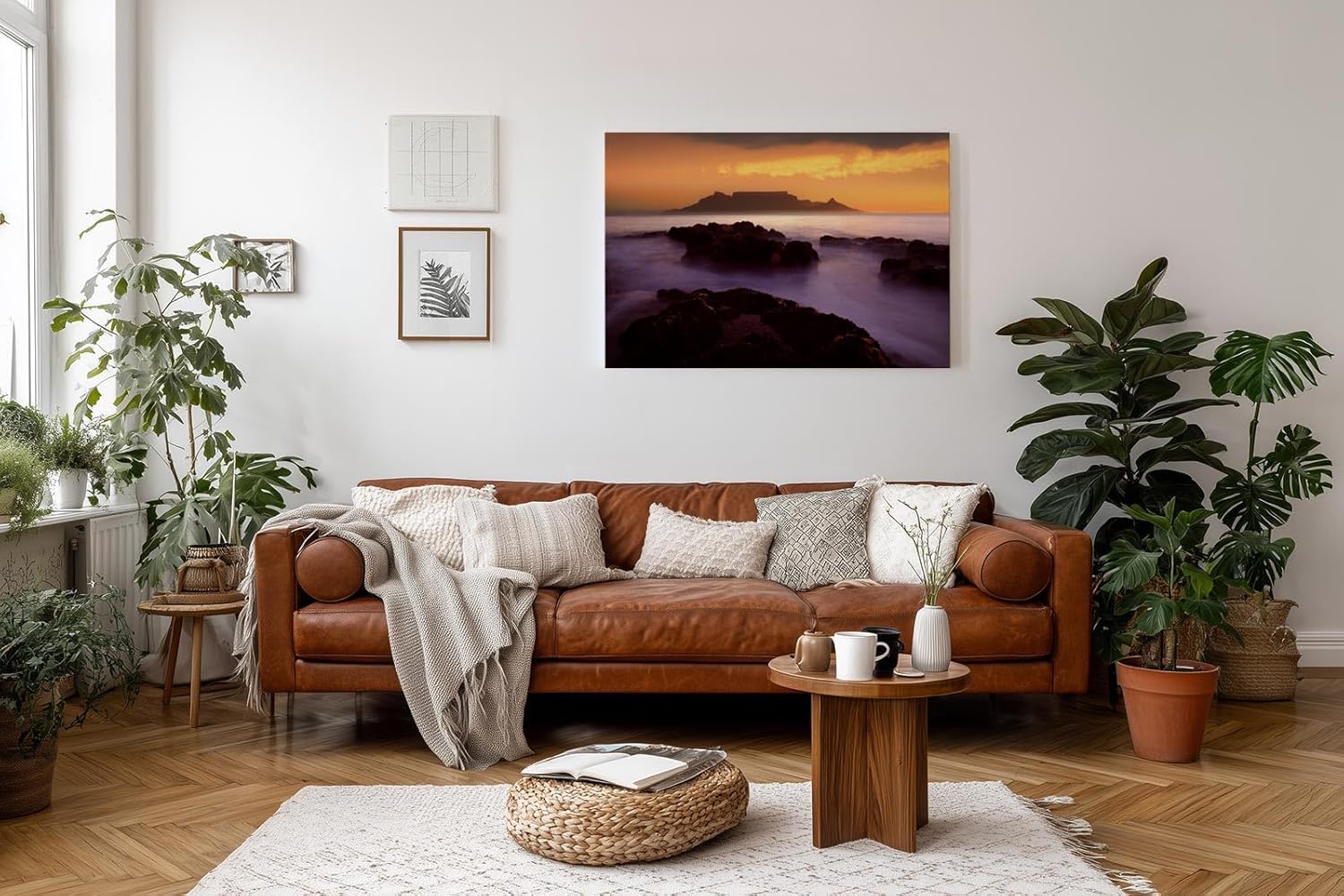 Sinus Art Wandbild 120x80cm Faszinierende Silhouette des Tafelbergs in goldener Abendstimmung