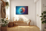 Sinus Art Wandbild 120x80cm Leuchtender Erdball vor funkelndem Sternenhimmel mit realistischer Tiefe