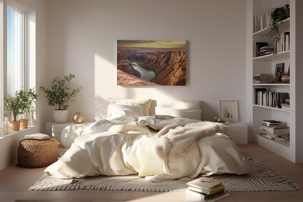Sinus Art Wandbild 120x80cm Weite Felsformationen und Flussverlauf in harmonischer Farbgebung