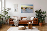 Sinus Art Wandbild 120x80cm Weiße Dünen mit Gräsern bei sanftem Sonnenlicht für beruhigende Raumwirkung