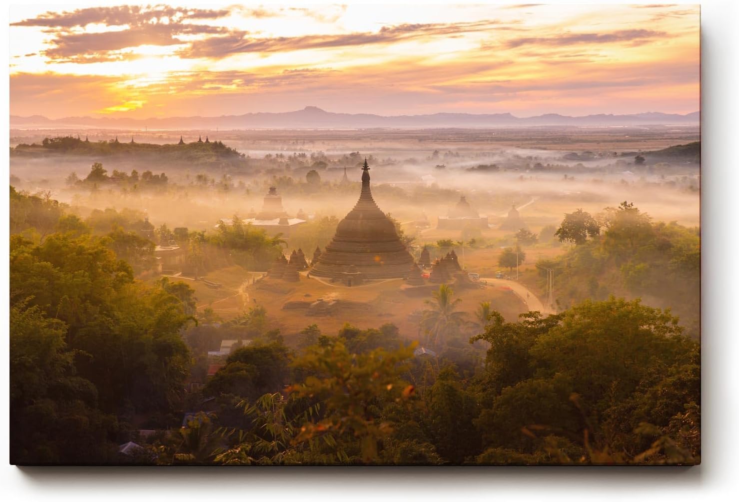 Sinus Art Wandbild 120x80cm Tempel im Morgendunst – faszinierende Komposition aus Kultur, Natur und Licht