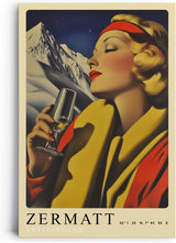 Paul Sinus Leinwandbild 40x60cm Leinwandbild Retro Lady Zermatt Alpen Eleganz Vintage Stil Genuss Kunst Schweiz stilvolle Berglandschaft Nostalgie