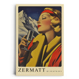 Paul Sinus Leinwandbild 40x60cm Leinwandbild Retro Lady Zermatt Alpen Eleganz Vintage Stil Genuss Kunst Schweiz stilvolle Berglandschaft Nostalgie