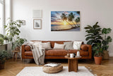 Sinus Art Wandbild 120x80cm Stimmungsvolles Motiv mit Palmen, Sandstrand und Sonnenuntergang – ideal für entspannte Raumgestaltung