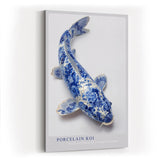Paul Sinus Wandbild in 40x60cm Porcelain Koi – edler Koi-Fisch in filigraner Blau-Weiß-Porzellanoptik mit kunstvollen Mustern