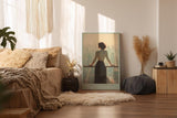 Paul Sinus Wandbild in 40x60cm A Woman in New York – Frau mit Blick auf Skyline im sanften Licht, elegantes Stadtmotiv mit nachdenklicher Stimmung