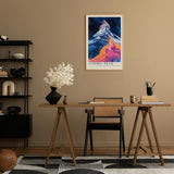 Paul Sinus Leinwandbild 40x60cm Leinwandbild Cosmic Peak – Faszinierende Darstellung eines Berggipfels mit kosmischen Farben, surrealer Naturkunst