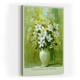 Paul Sinus Wandbild in 40x60cm Symphony in White stilvolles Stillleben mit weißen Lilien und Blüten in Vase vor grünem Hintergrund