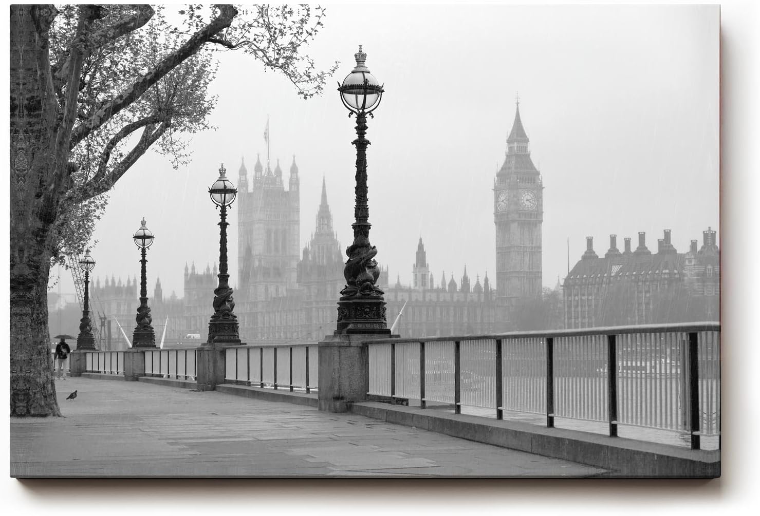 Sinus Art Wandbild 120x80cm Klassische London-Szene mit Laternenreihe und ikonischer Silhouette – elegant und urban