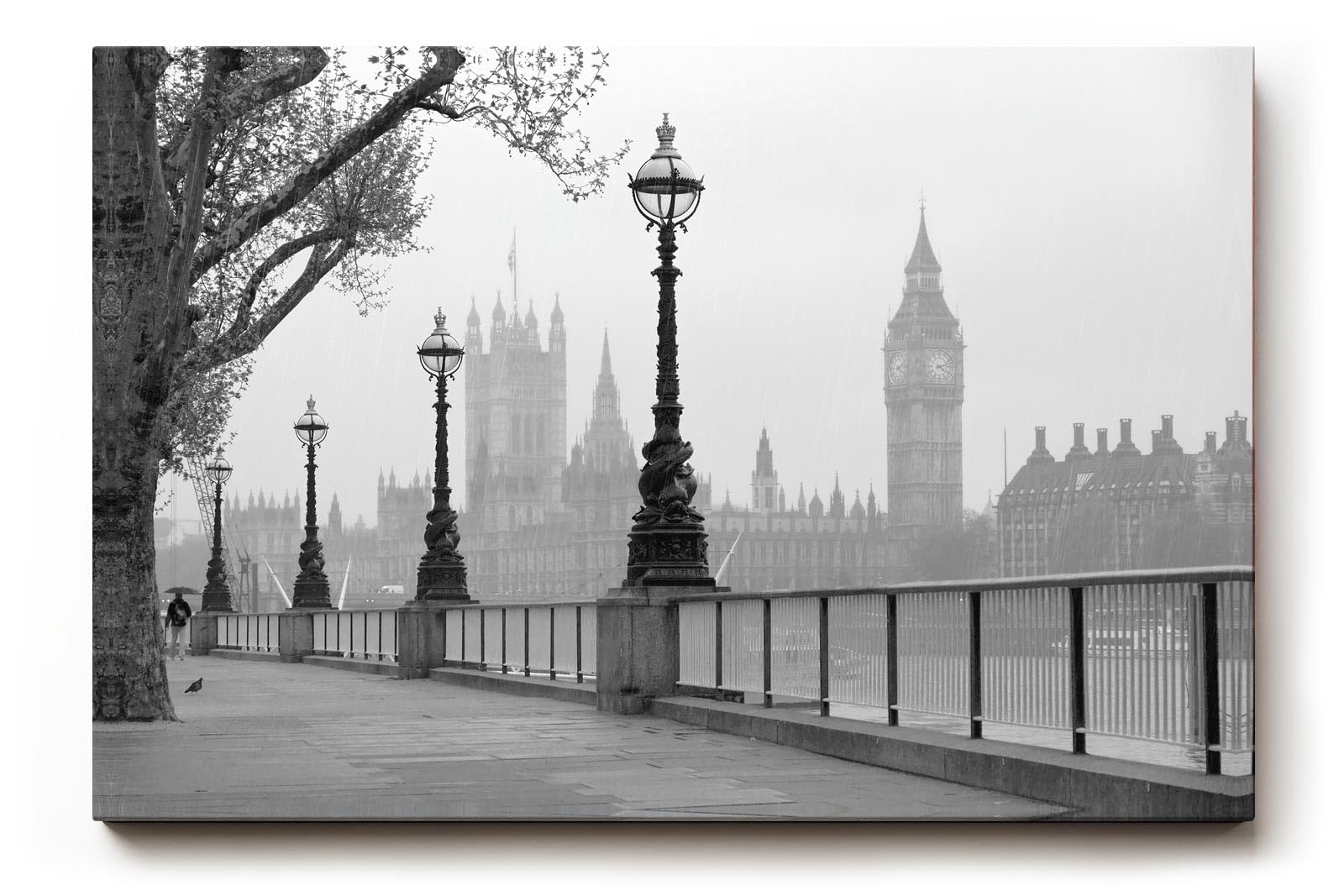 Sinus Art Wandbild 120x80cm Klassische London-Szene mit Laternenreihe und ikonischer Silhouette – elegant und urban