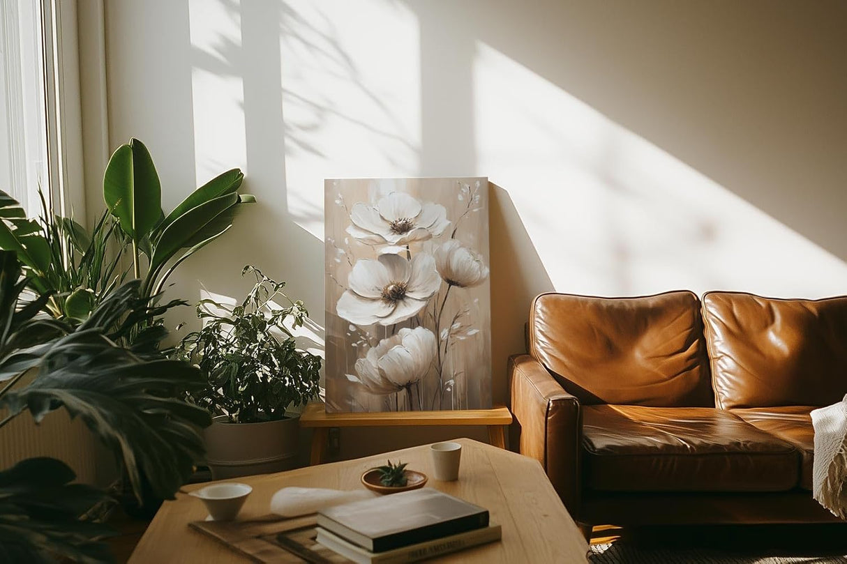 Paul Sinus 60x90cm Wandbild Blütenpracht in Beige – Florale Meisterkunst mit ausdrucksstarker Blume