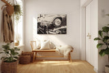 Sinus Art Wandbild 120x80cm Ästhetische Nahaufnahme eines ikonischen Oldtimers mit glänzendem Chrom