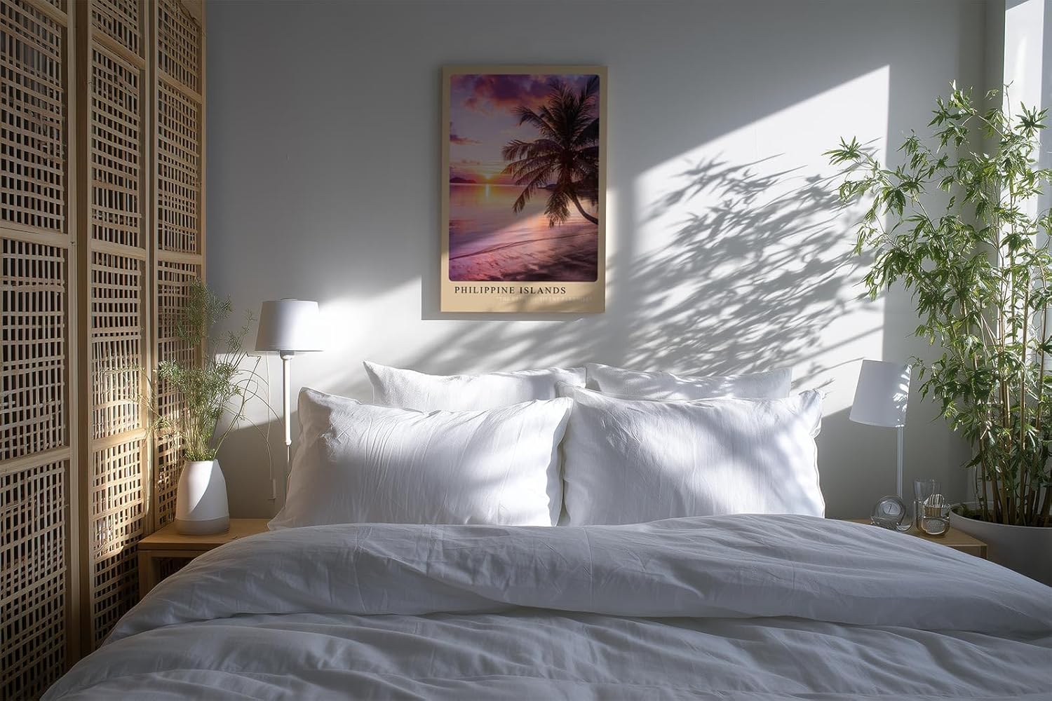 Paul Sinus Kunstdruck 40x60cm Philippinen mit Palme am Meer – tropischer Sonnenuntergang auf einsamem Strand