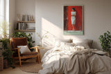 Paul Sinus Wandbild in 40x60cm Frau in weißem Kleid an roter Tür – elegantes Porträt mit zeitloser Ausstrahlung