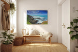 Sinus Art Wandbild 120x80cm Felsige Küste trifft auf türkisfarbenes Meer unter dramatischem Himmel