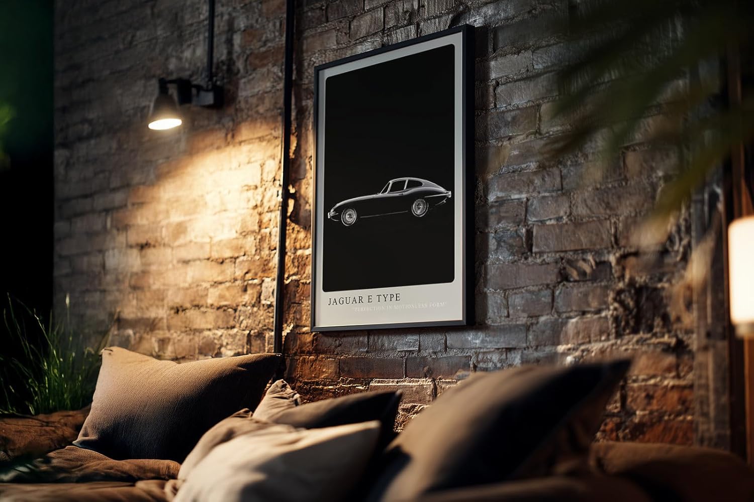 Paul Sinus Kunstdruck 40x60cm Jaguar E Type – Klassischer Sportwagen in Schwarz-Weiß auf tiefschwarzem Hintergrund in Seitenansicht