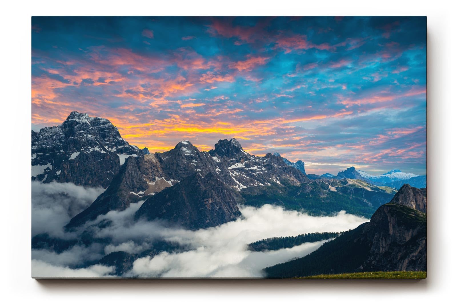 Sinus Art Wandbild 120x80cm Imposantes Alpenmotiv mit schroffen Gipfeln und Wolkenmeer für starke Raumwirkung