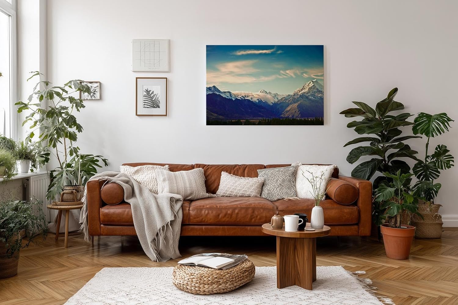 Sinus Art Wandbild 120x80cm Die schneebedeckten Berge vor blauem Himmel vermitteln Weite, Kraft und Naturerlebnis