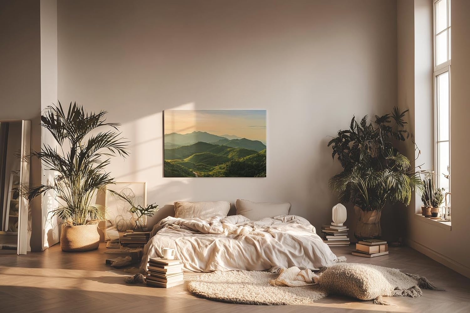 Sinus Art Wandbild 120x80cm Sanftes Hügelland mit Lichtstimmung für beruhigende und naturnahe Raumwirkung