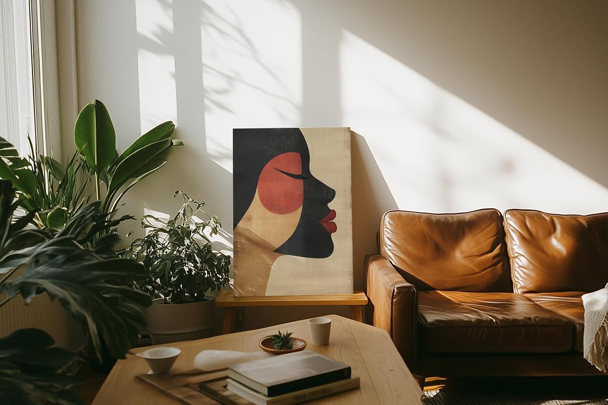 Paul Sinus 60x90cm Wandbild Sanfte Kontur – Stilvolles Frauenporträt in abstrakter Form auf Leinwand Holzrahmen