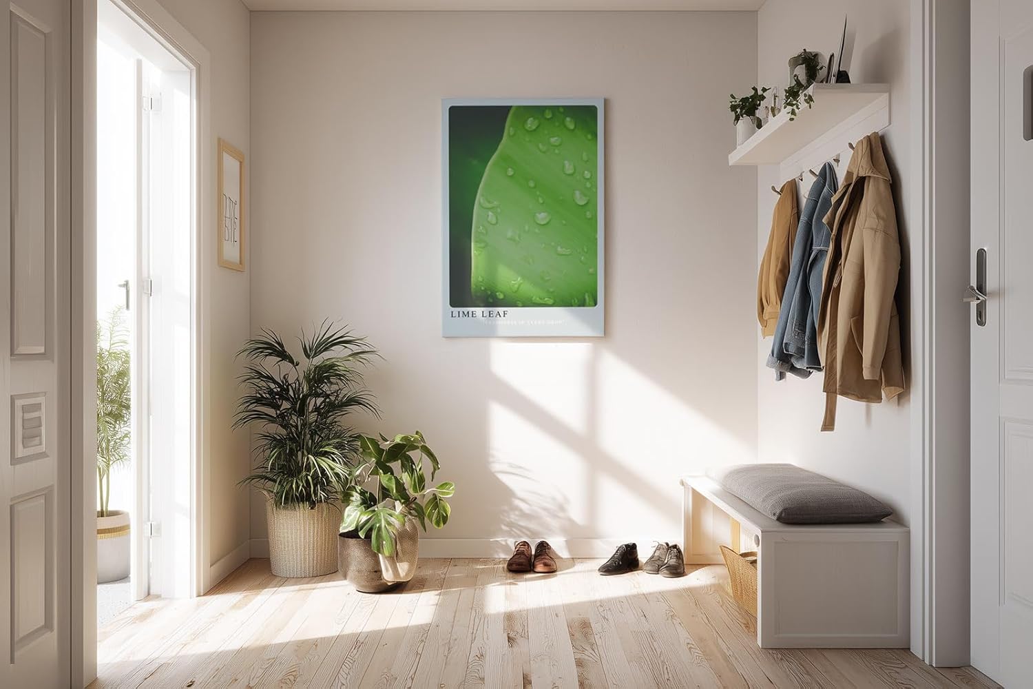 Paul Sinus Kunstdruck 40x60cm Lime Leaf Tropfen Blatt Grün Natur Makro Minimalismus