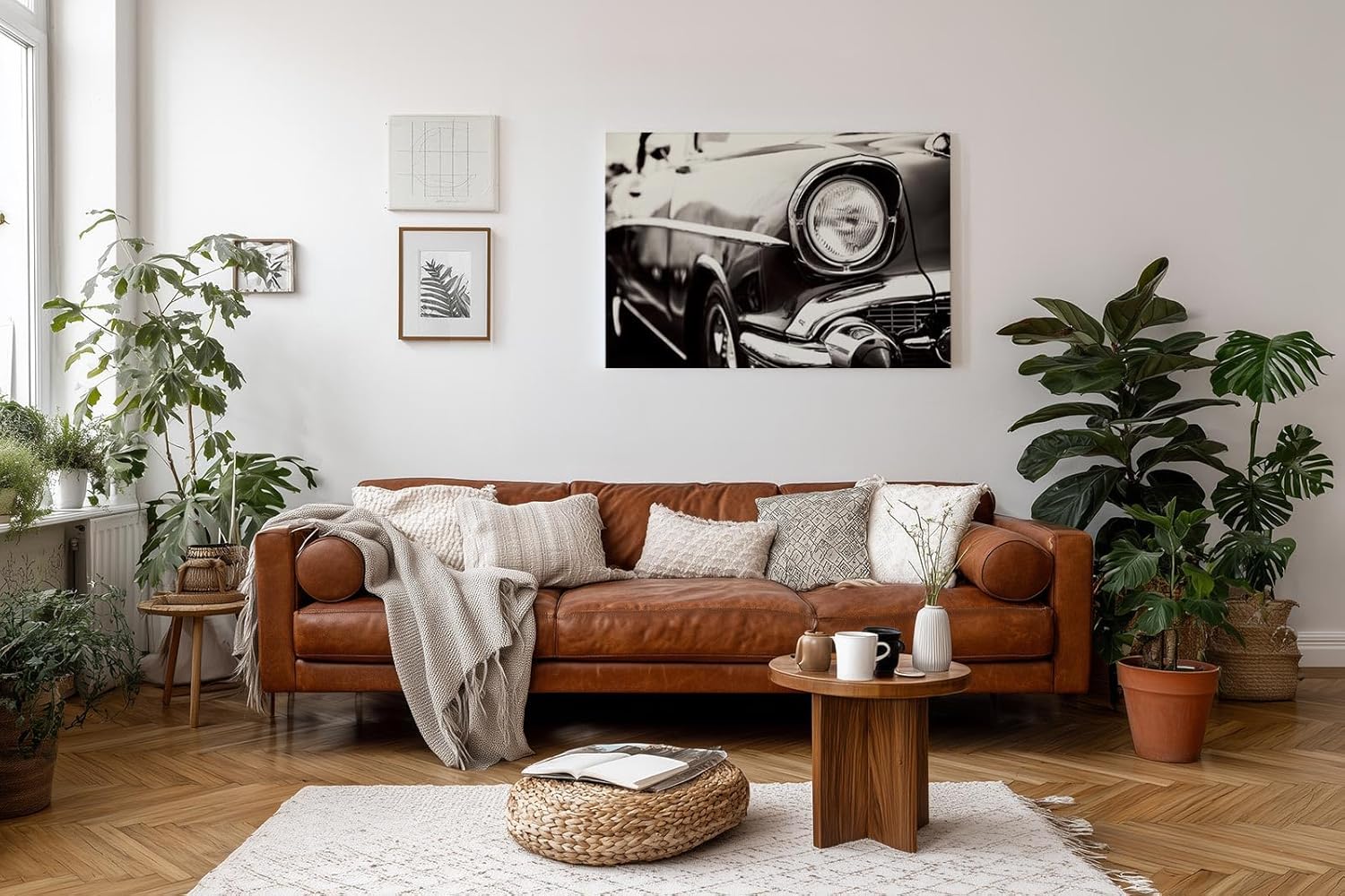 Sinus Art Wandbild 120x80cm Ästhetische Nahaufnahme eines ikonischen Oldtimers mit glänzendem Chrom