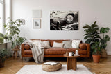 Sinus Art Wandbild 120x80cm Ästhetische Nahaufnahme eines ikonischen Oldtimers mit glänzendem Chrom
