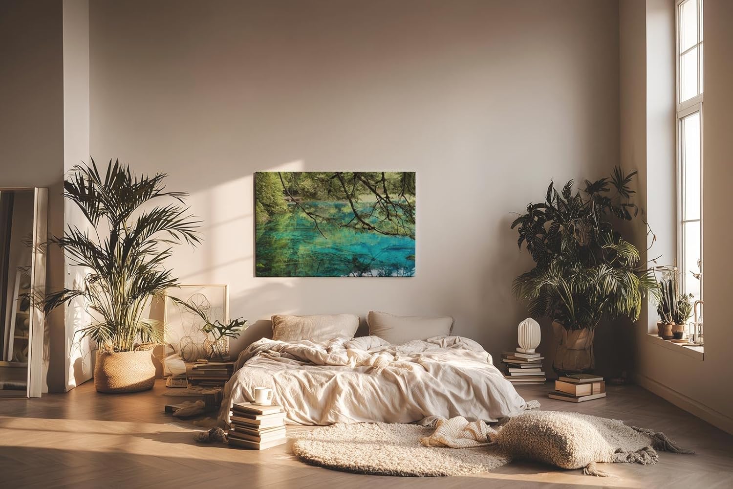 Sinus Art Wandbild 120x80cm Die Äste im Vordergrund und das klare Wasser erzeugen Tiefe und beruhigende Natürlichkeit