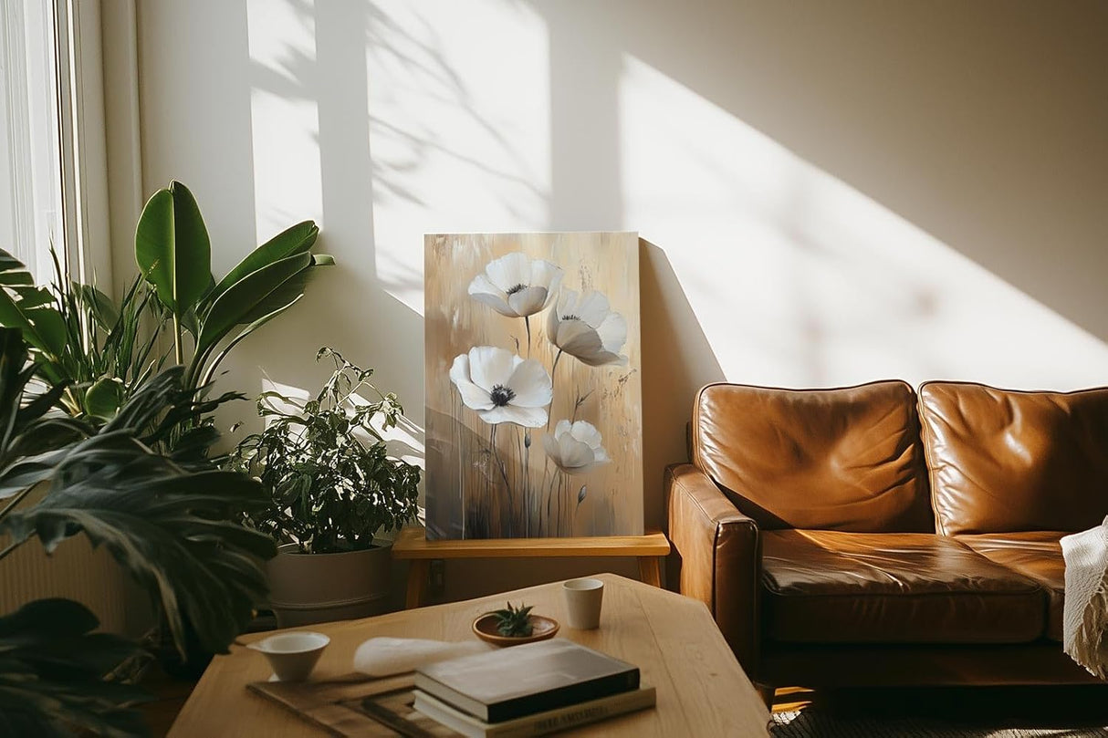 Paul Sinus 60x90cm Wandbild Zeitlose Blüten in Beige – Elegante Naturkunst mit stilvoller Blume
