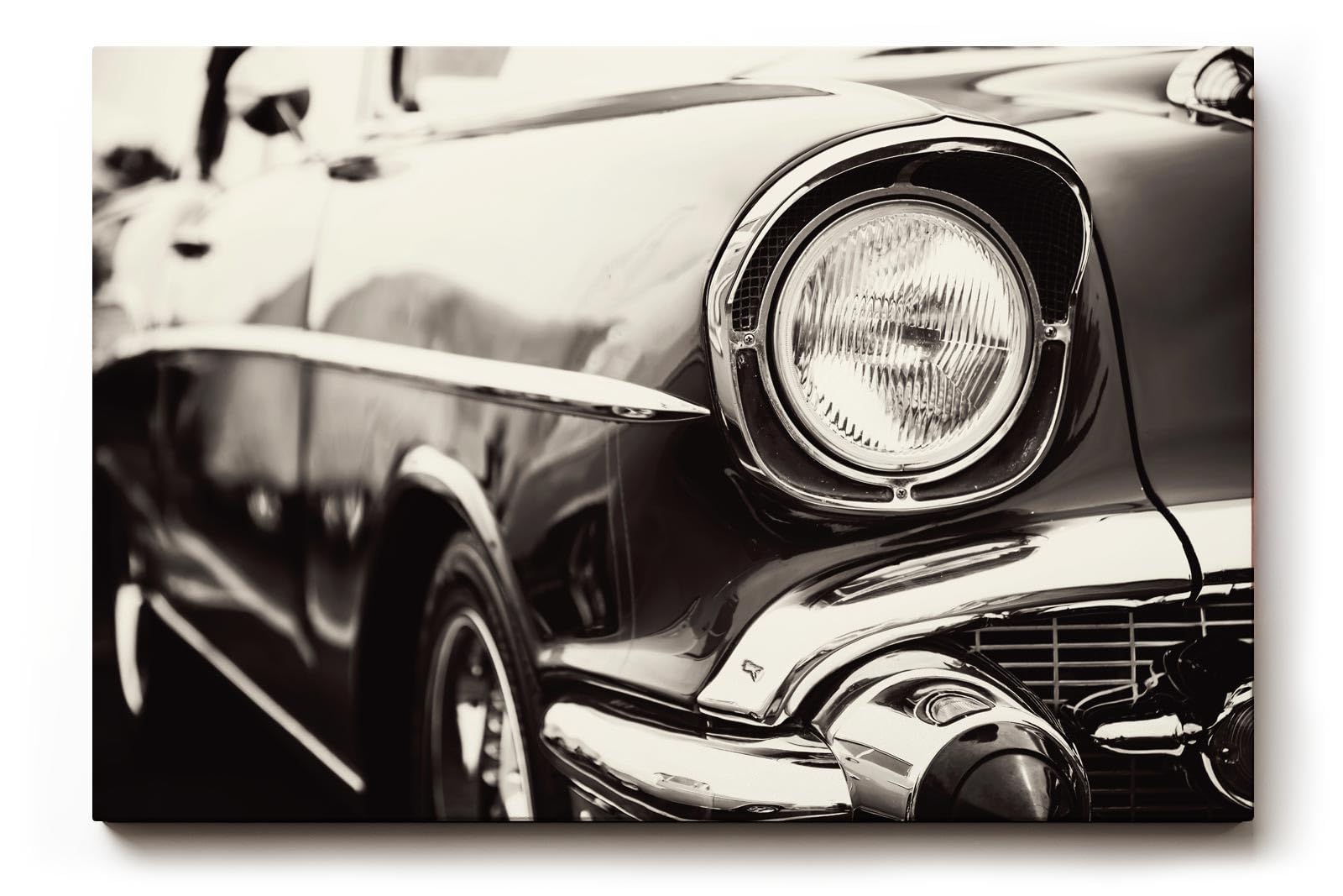 Sinus Art Wandbild 120x80cm Ästhetische Nahaufnahme eines ikonischen Oldtimers mit glänzendem Chrom