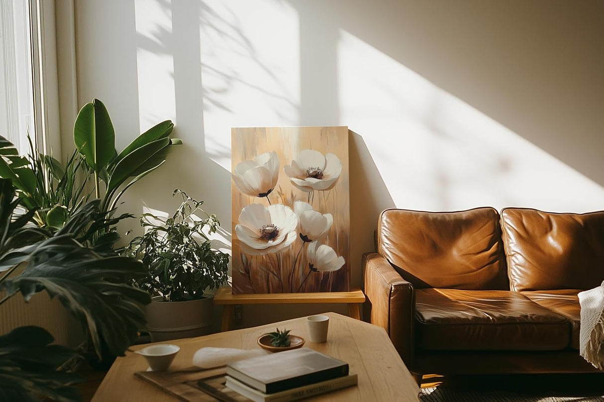 Paul Sinus 60x90cm Wandbild Leuchtende Blüten in Beige – Ausdrucksvolle Blumenpracht mit stilvoller Blume