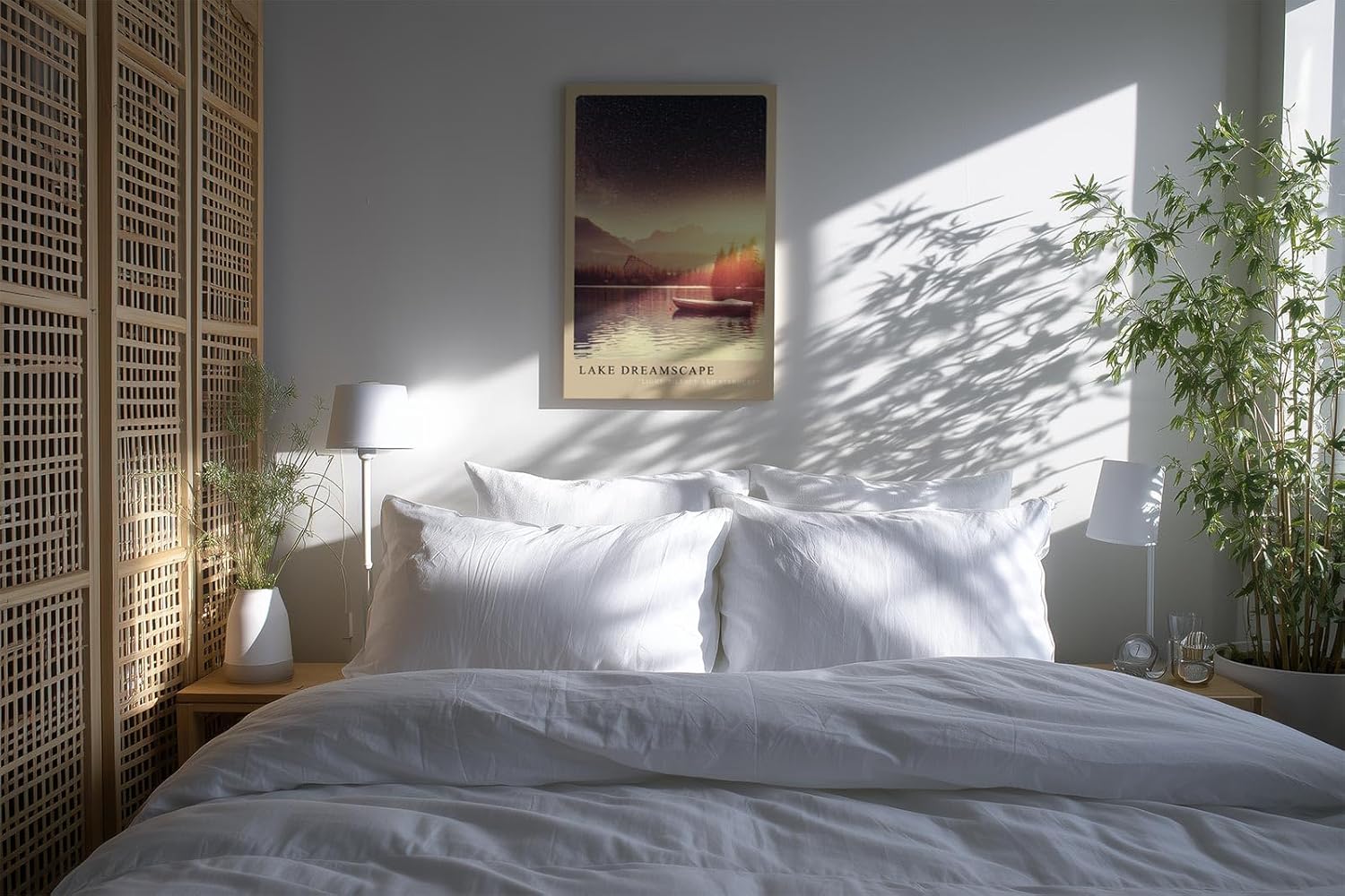 Paul Sinus Kunstdruck 40x60cm Lake Dreamscape – Sternenhimmel über ruhigem Bergsee mit Boot