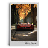 Paul Sinus Leinwandbild 60x90cm Falco Rosso Leinwandbild rotes Auto in herbstlicher Allee faszinierendes Zusammenspiel von Leistung und Schönheit