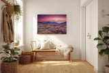 Sinus Art Wandbild 120x80cm Farbintensive Blumenwiese mit lila Blüten unter farbenfrohem Abendhimmel