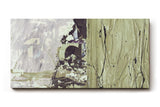 Sinus Art Wandbild 120x80cm Abstrakte Farbflächen in Grün und Grau mit textilen Strukturen und Typografiefragmenten