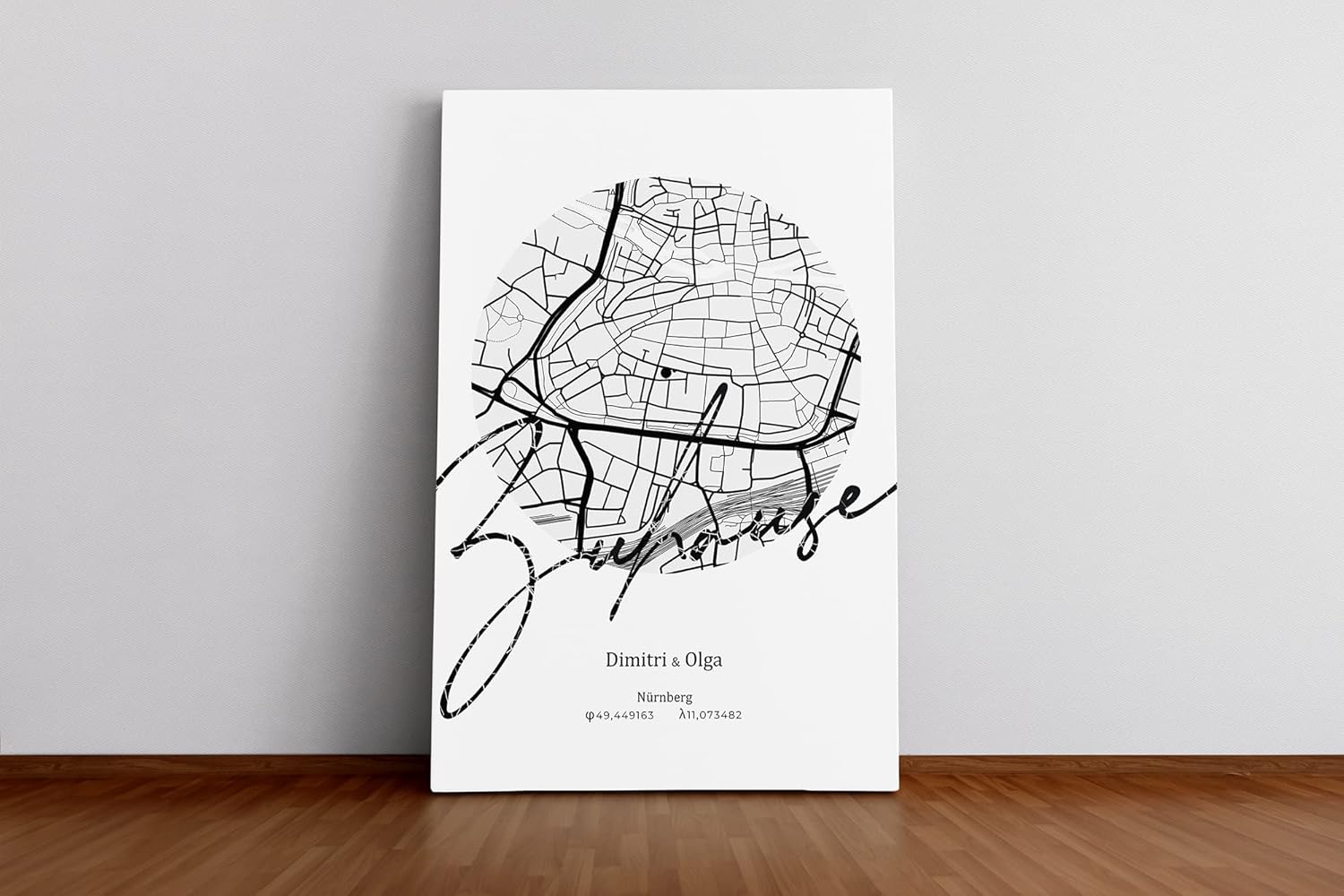 Paul Sinus Bilderrahmen personalisierter Stadtplan mit deinen GPS Koordinaten und Namen. 30cm x 42cm Holz Wechselrahmen mit Glas und Passepartout. Moderne Geschenkidee zum Geburtstag (ohne Rahmen)