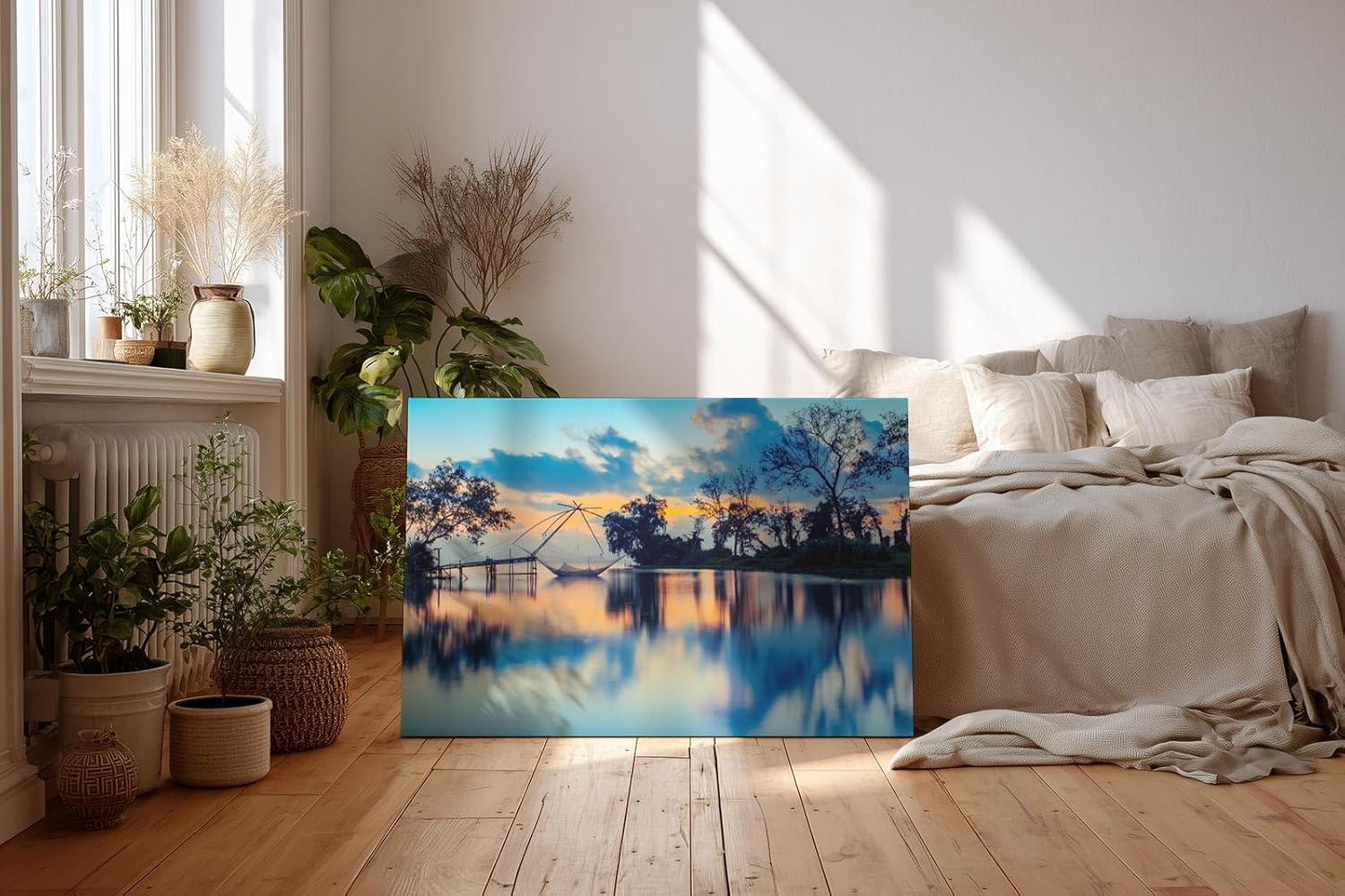 Sinus Art Wandbild 120x80cm Faszinierende Komposition aus Licht, Wasser und Natur im Morgen- oder Abendlicht