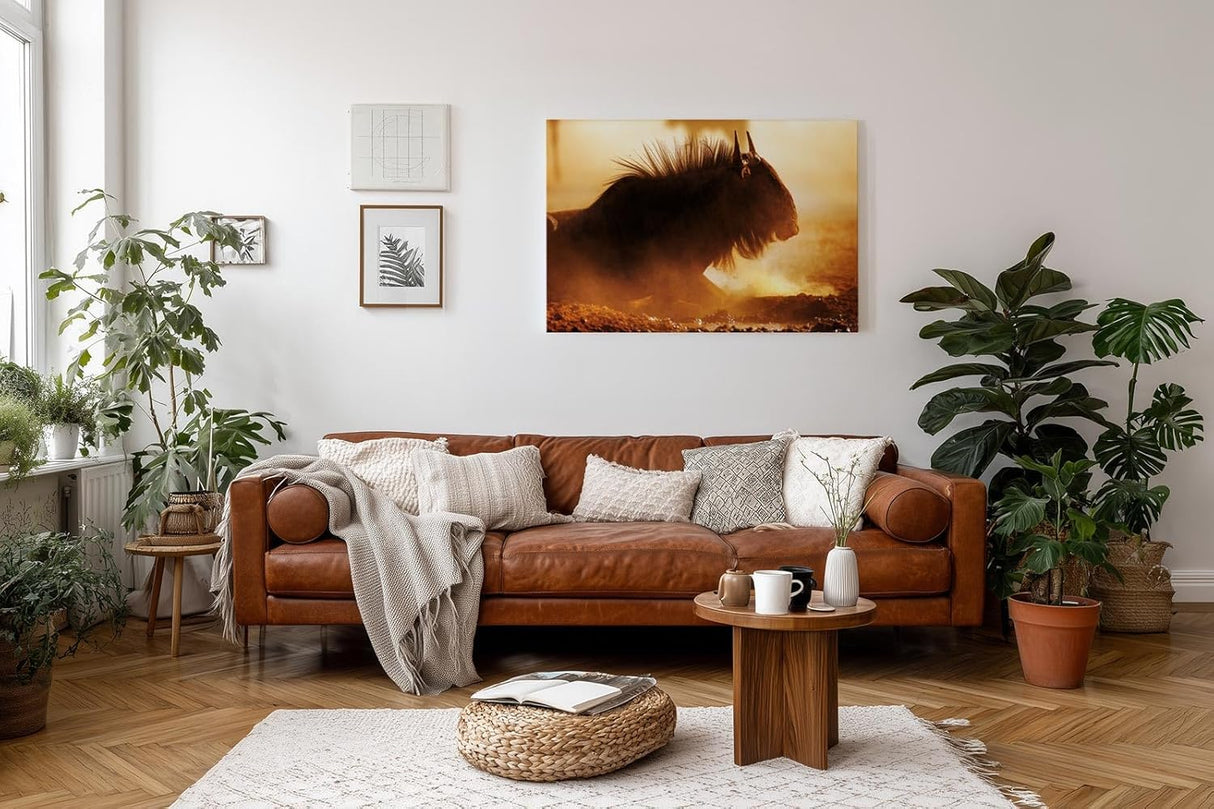 Sinus Art Wandbild 120x80cm Eindrucksvolle Tieraufnahme mit staubigem Lichtspiel und natürlicher Wildnis-Atmosphäre