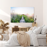 Paul Sinus Wandbild 120x80cm Sommer Sonnenaufgang Holzweg Natur Gras Strandweg