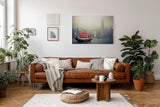 Sinus Art Wandbild 120x80cm Die rote Dschunke bildet einen spannenden Kontrast zur modernen Skyline im Hintergrund