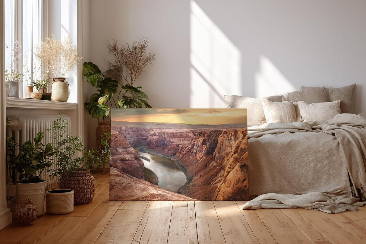 Sinus Art Wandbild 120x80cm Weite Felsformationen und Flussverlauf in harmonischer Farbgebung