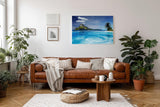 Sinus Art Wandbild 120x80cm Faszinierendes Tropenmotiv mit türkisfarbenem Wasser und exotischer Vegetation