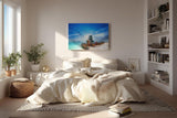 Sinus Art Wandbild 120x80cm Tropischer Küstenblick mit traditioneller Bootskulisse und türkisblauem Wasser
