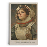 Paul Sinus Leinwandbild 60x90cm Stellar Dreamer – Faszinierendes Leinwandbild einer jungen Astronautin mit hoffnungsvollem Blick ins All