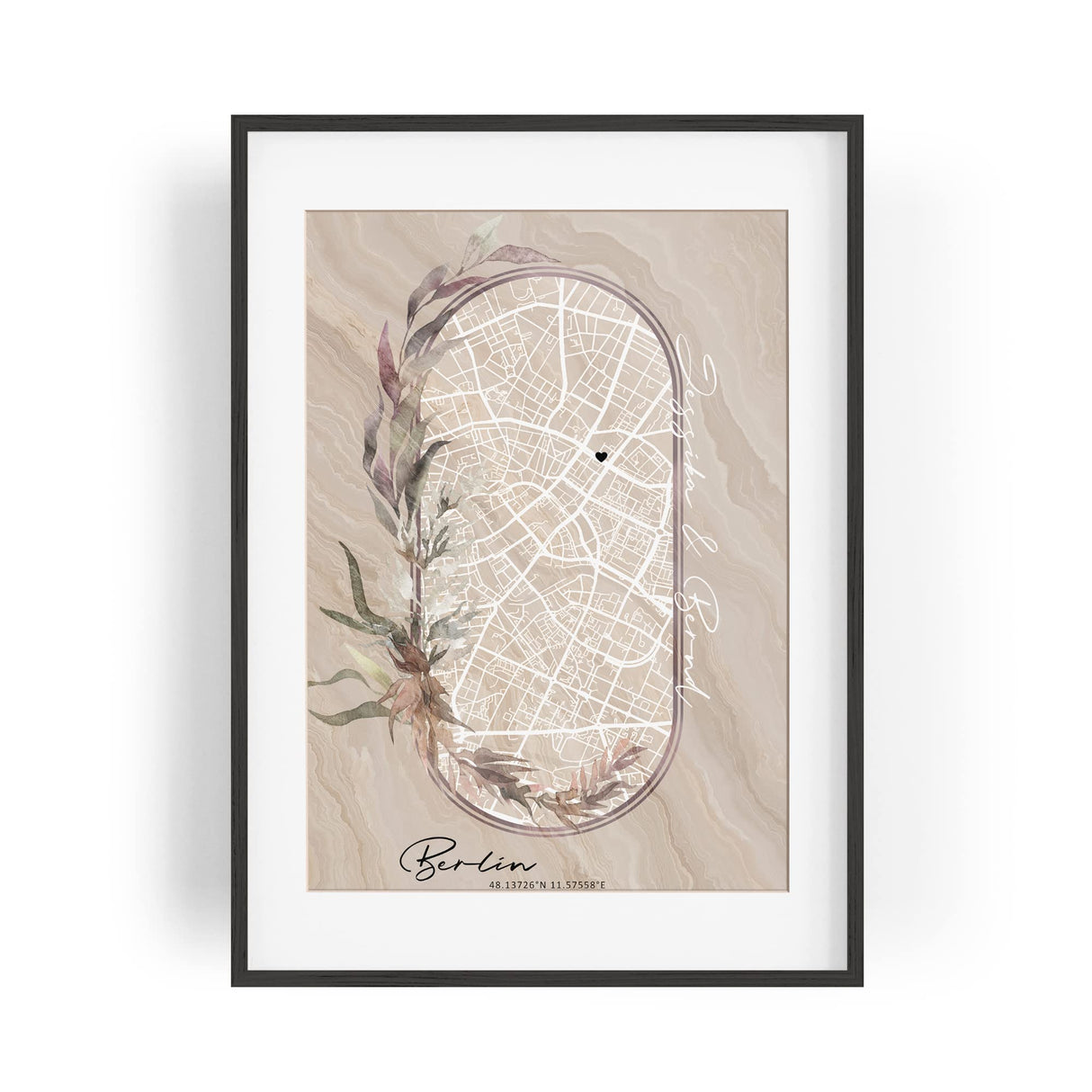 Paul Sinus Bilderrahmen individuell und einzigartig mit deinen GPS Koordinaten und Namen. 30cm x 42cm Holz Wechselrahmen mit Glas und Passepartout. (ohne Rahmen)