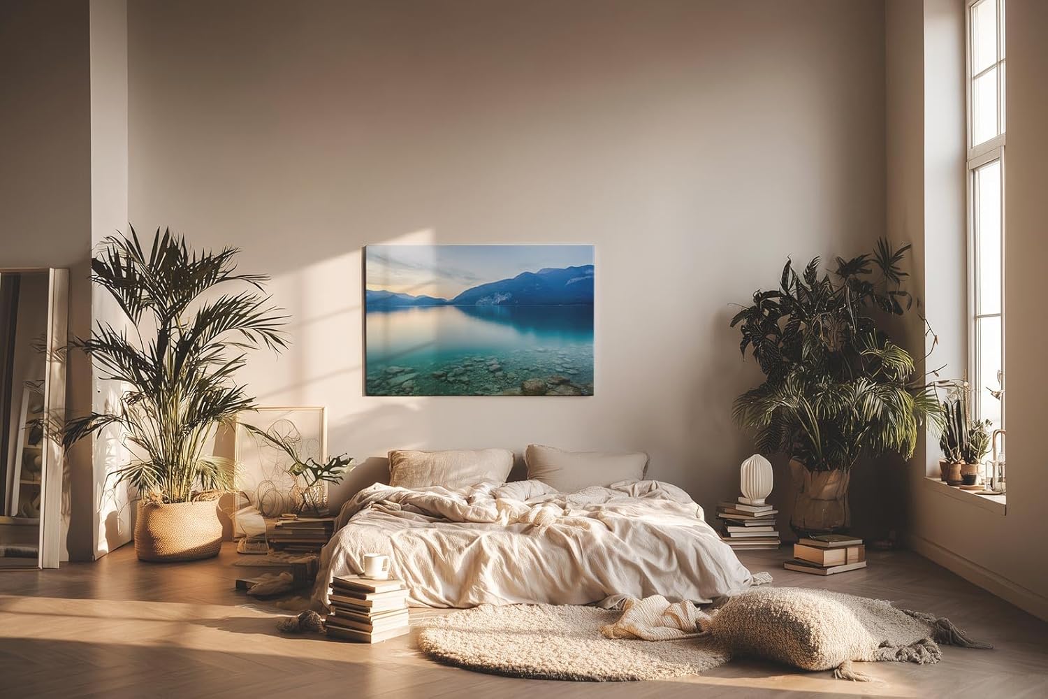 Sinus Art Wandbild 120x80cm Die Spiegelung im Wasser und die klaren Steine im Vordergrund vermitteln Ruhe und Weite