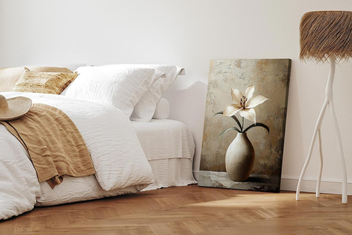 Paul Sinus 60x90cm Wandbild Zeitlose Blütenkraft – Eindrucksvolle weiße Lilie als stilvolles Blumenmotiv im Naturfarbton